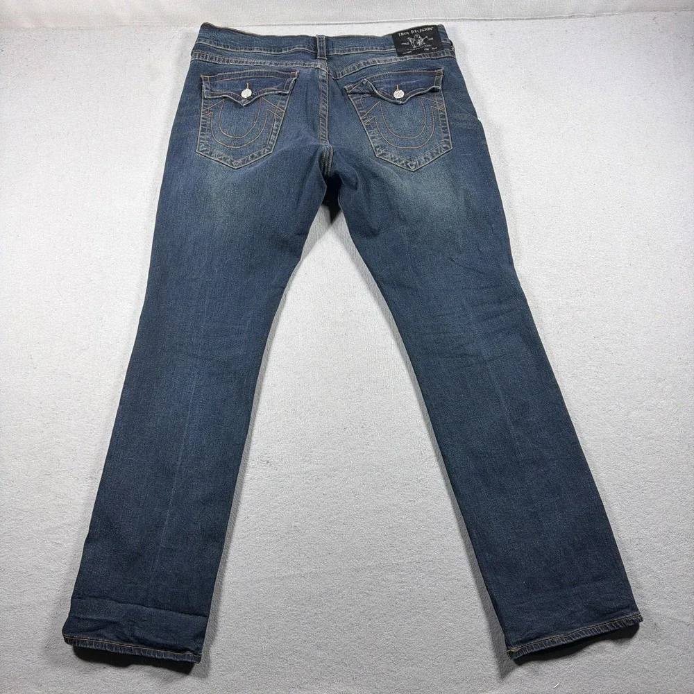 True Religion Ricky Jeans Mens 38 Blue Medium Relaxed Straight Flap Pocket Denim